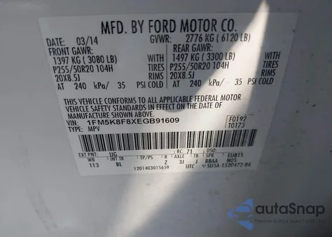 2014 Ford Explorer Limited from USA, damaged, VIN 1FM5K8F8XEGB91609